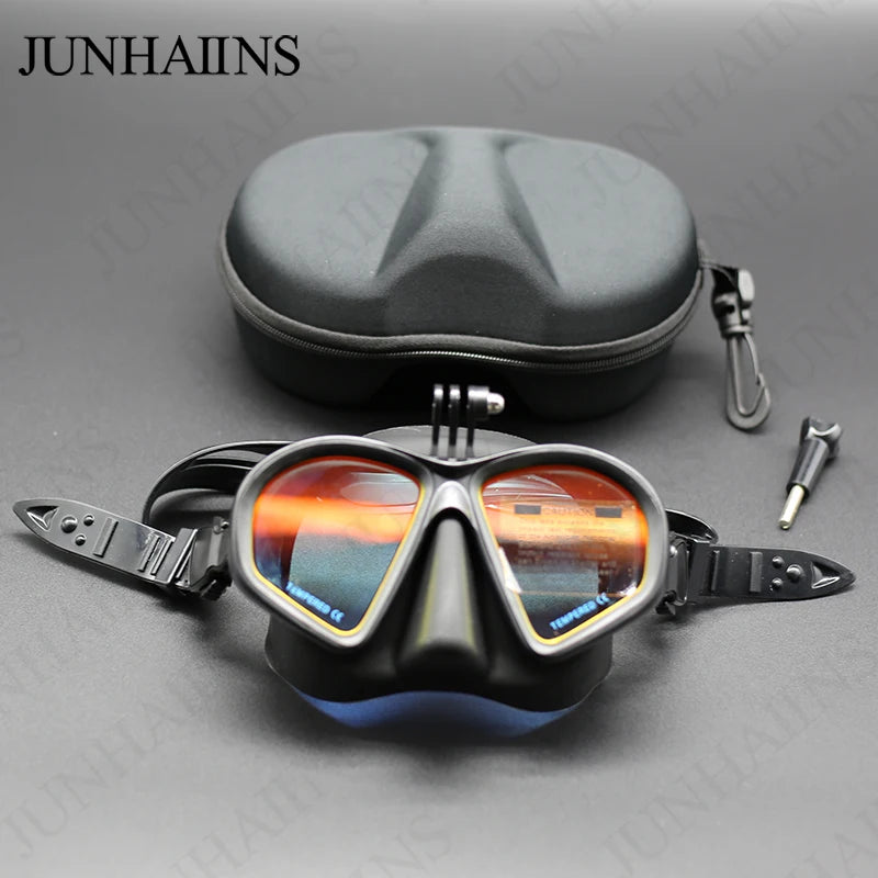 Wet Go-Pro Mount Duikmasker | Tempered Glass Freedive Mask met J-Type Snorkel & Camera Mount – Zwart