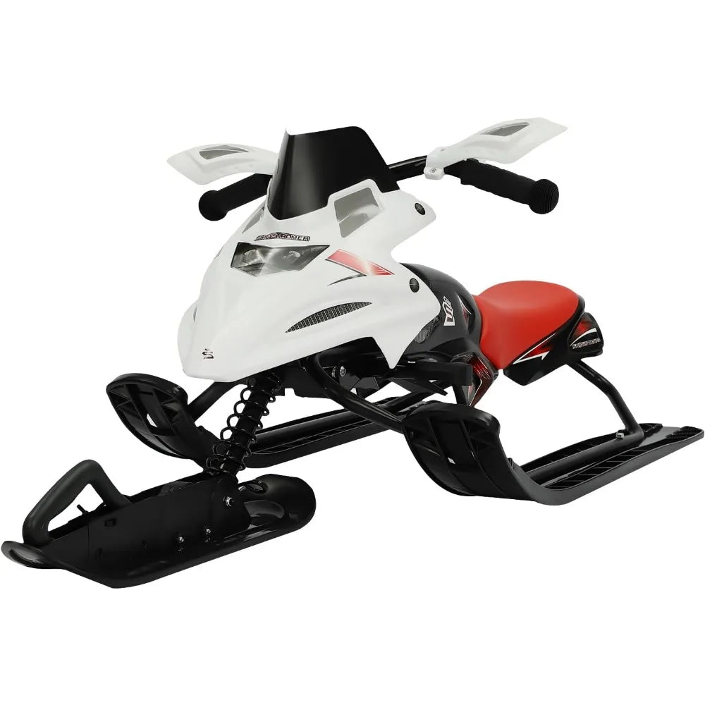 Children's Sled with Steering Wheel and 2 Foot Brakes - Up to 80kg - Adjustable Cushion & Emergency Brake - Suitable for Skating and Skiing