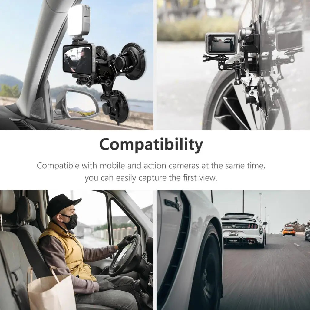 Vamson Dreieck-Saugnapf-Stativhalter – kompatibel mit Insta360, GoPro Hero, DJI Action und Smartphones