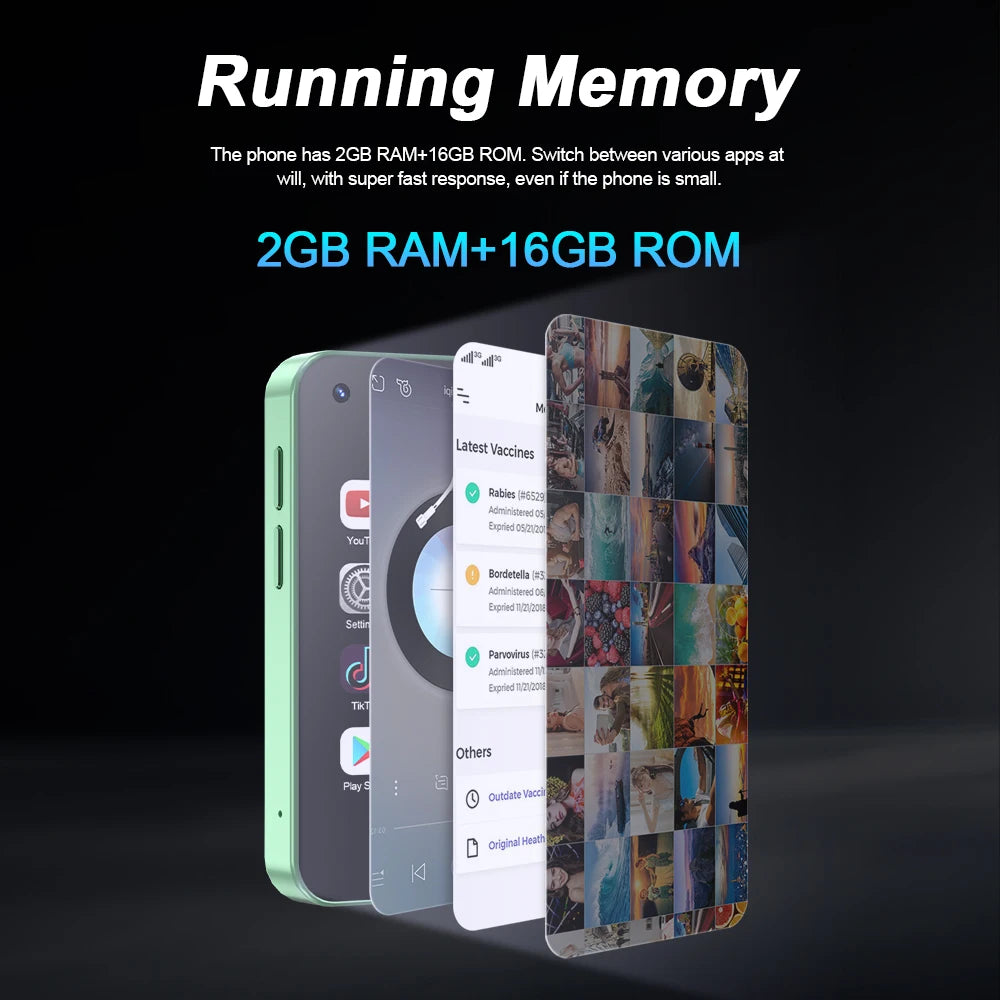 KING5000 Mini Smartphone – Android 9.0, 3G Dual SIM, 2.5'' IPS Scherm, 16GB ROM – Compacte Pocket Smartphone met Play Store