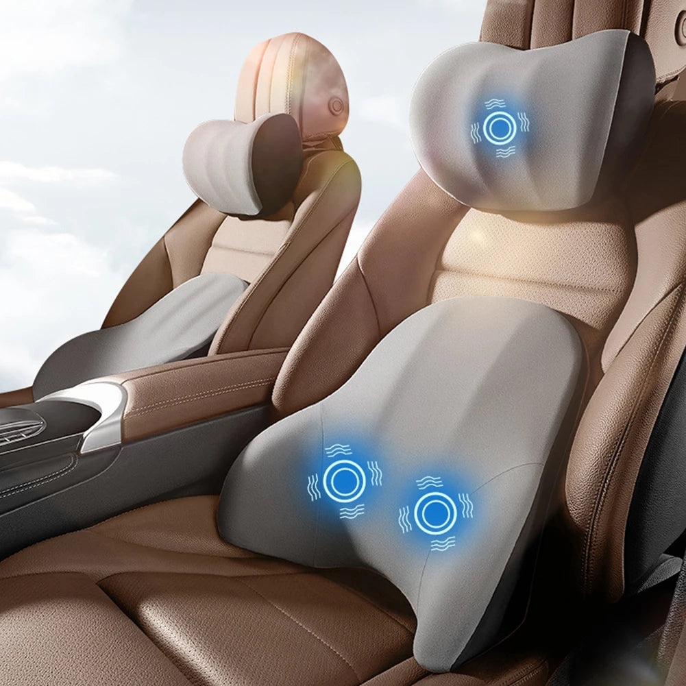 Elektrisch massagekussen auto – Vibrerende lendensteun & nekkussen – Ergonomische autostoel ondersteuning
