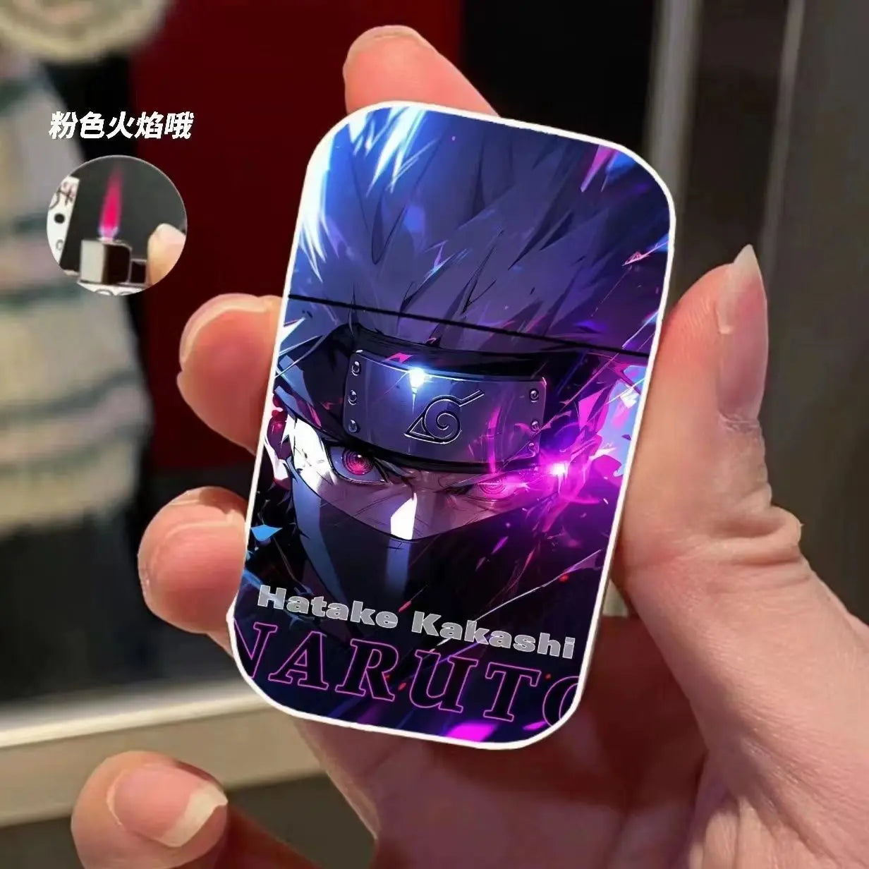 Naruto Anime Lichter – Creatieve Metalen Windproof Elektronische Aansteker met Roze Vlam, Perfect Cadeau voor Jongens en Fans