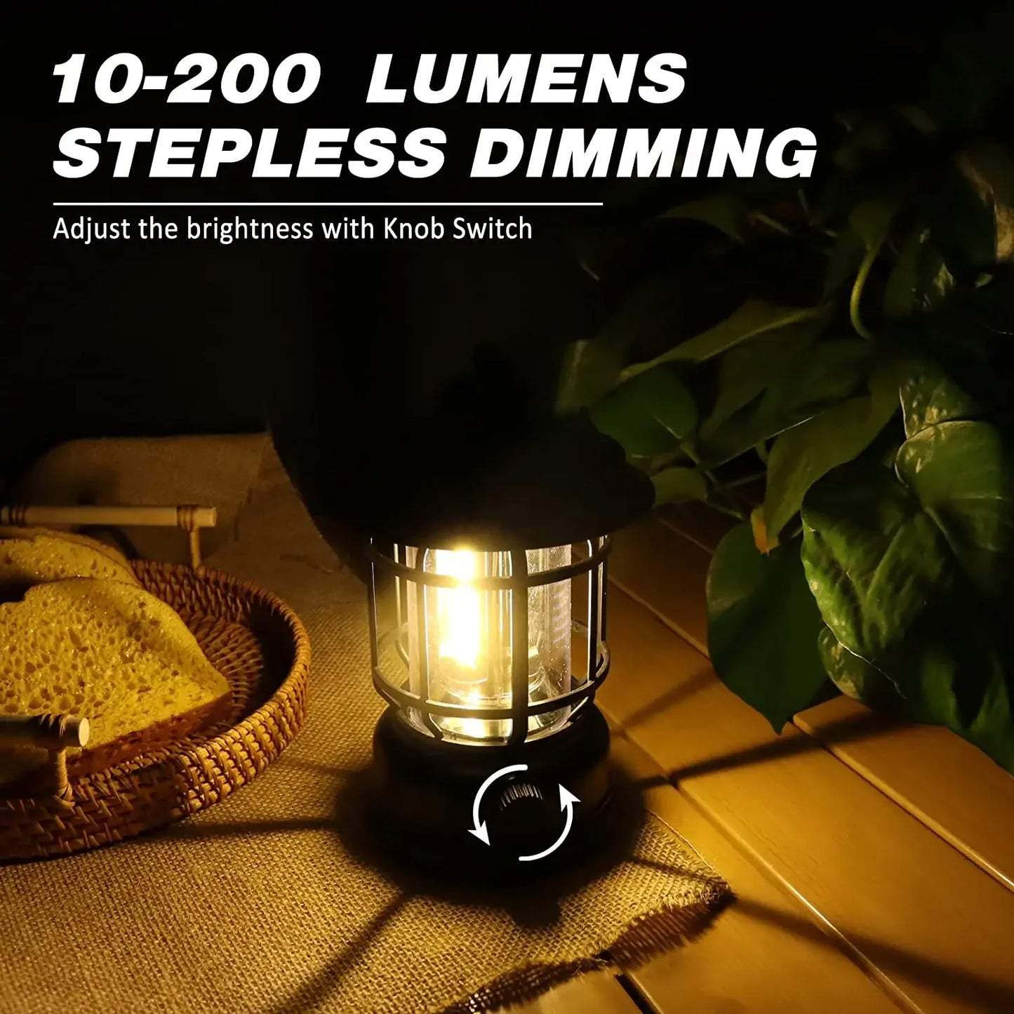 Oplaadbare Camping Lantaarn - Stepless Dimming COB Waterdichte LED Lantaarn voor Kamperen, Hiken, Noodsituaties, en Stroomuitval