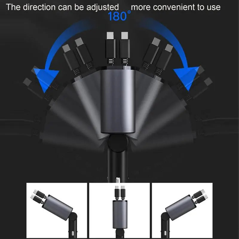 4-in-1 Autoadapter – Intrekbare Kabel, 120W Multi-Poort Universele Lader voor 12V/24V Voertuigen