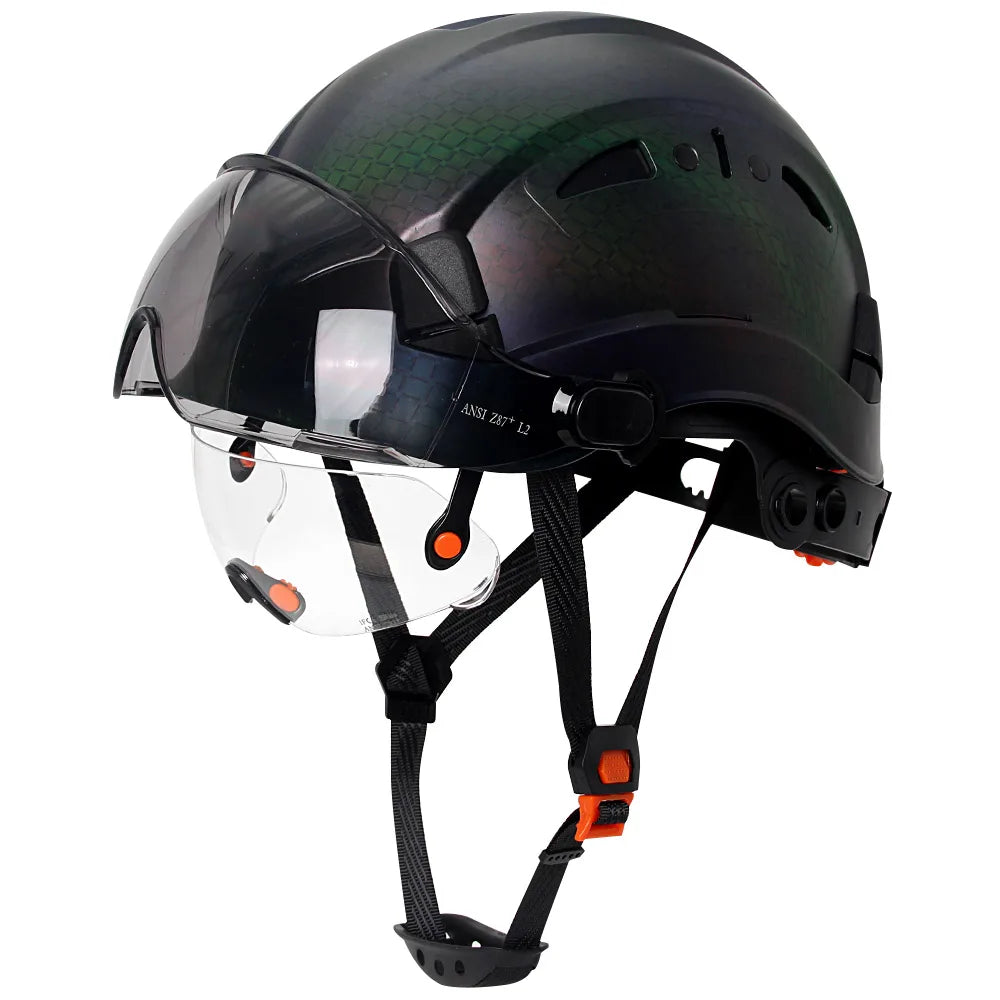 Schutzhelm aus Kohlefaser – Doppelvisier, CE- und KC-zertifiziert, ABS-Schutzhelm für Bau und Rettung