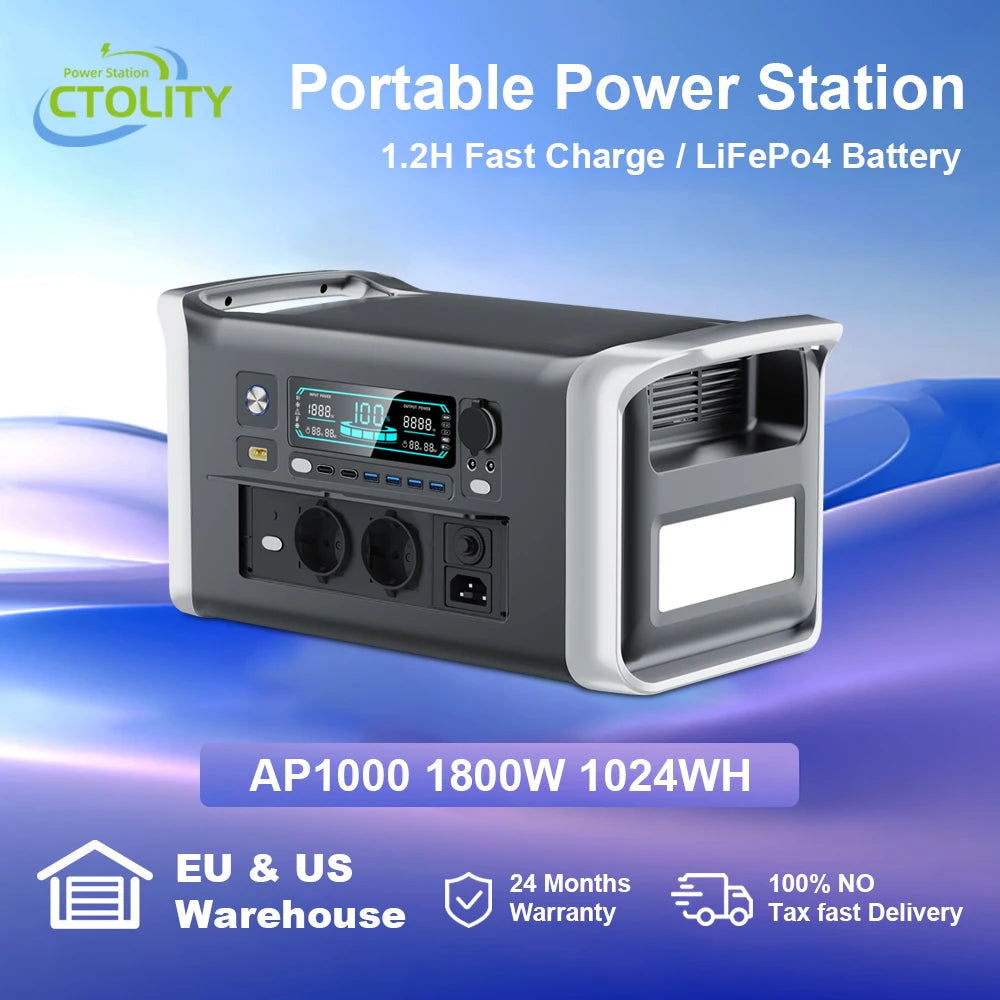 1024Wh LiFePO4 Draagbare Power Station – 1800W (220V) / 1600W (110V) UPS Solar Generator voor Camping & Noodstroom
