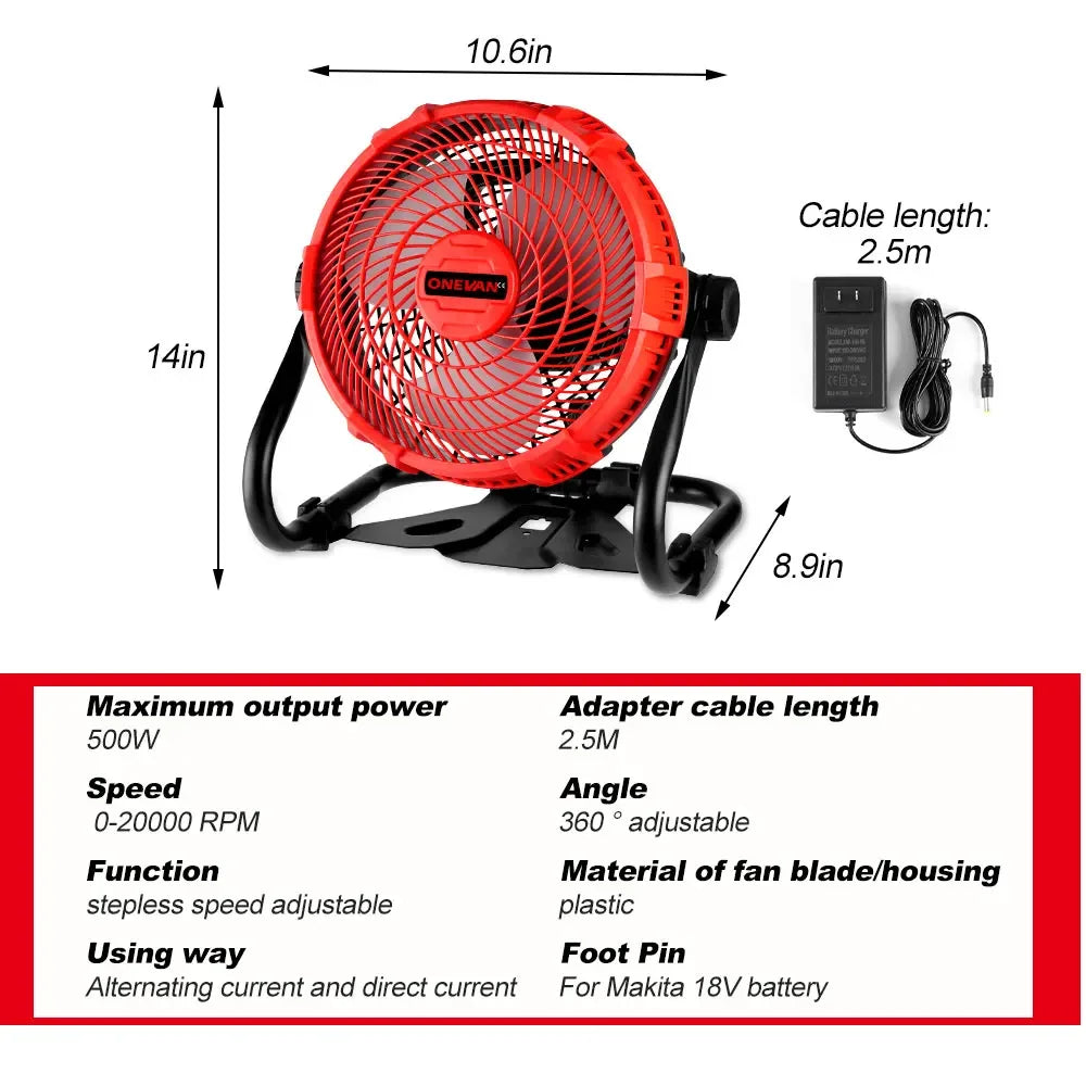 500W Draagbare Elektrische Camping Ventilator | Krachtige Draadloze Koelventilator