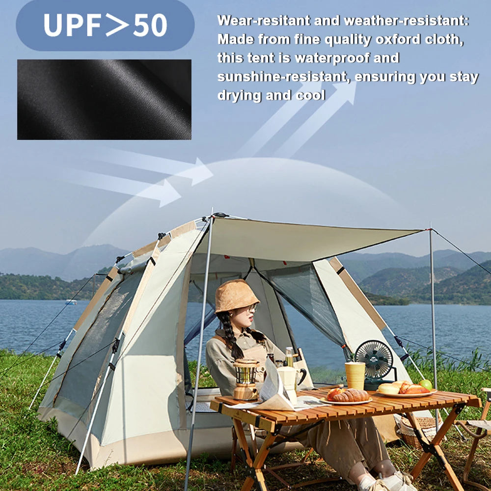 Automatische Camping Tent – Snel Opzetbare Waterdichte Tent voor 3-4 Personen (Outdoor, Hiking, Vissen, Kamperen)