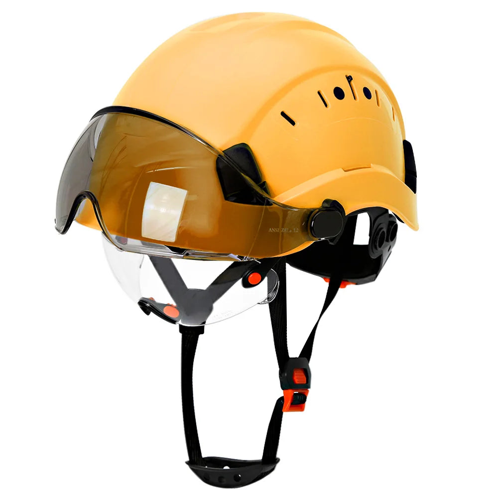 CE Veiligheidshelm met Dubbele Bril - Ademend ABS Werkhelm voor Constructie, Redding en Klimmen