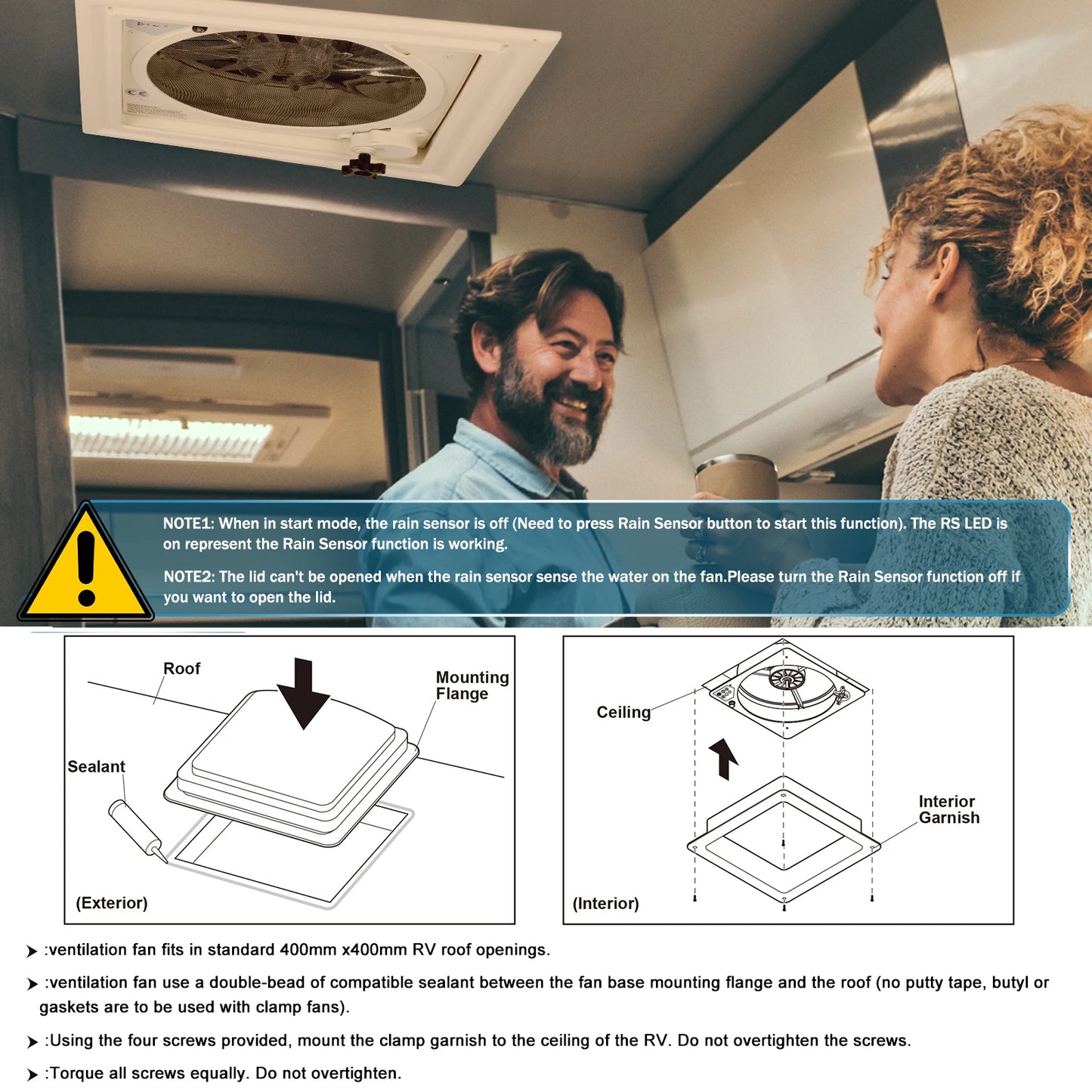 12V RV Dakventilator | 10/3 Snelheden | Regensensor & Afstandsbediening | Caravan, Camper, Motorhome