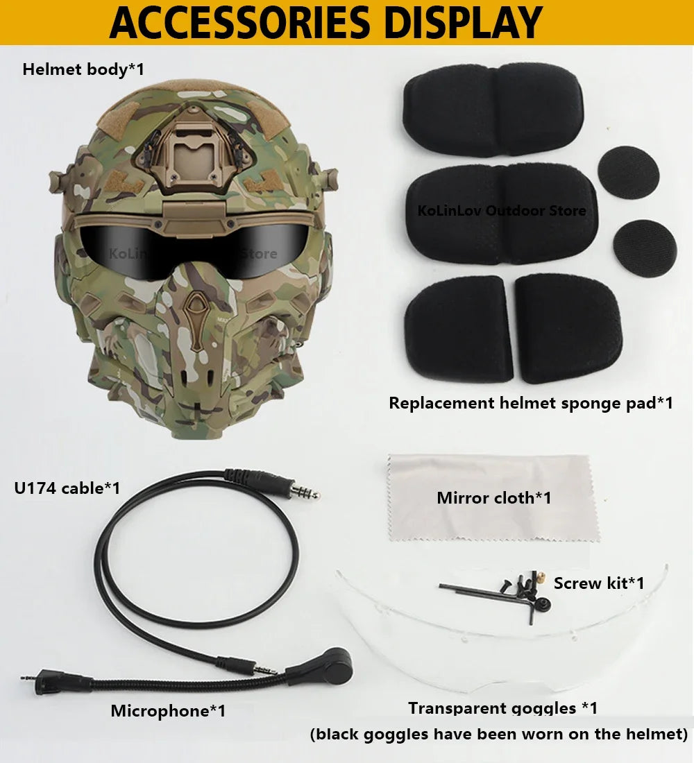 W-Ronin Assault Helmet – Tactical FAST Helmet with Built-in Communication Headset, Anti-Fog Fan and Interchangeable Lens
