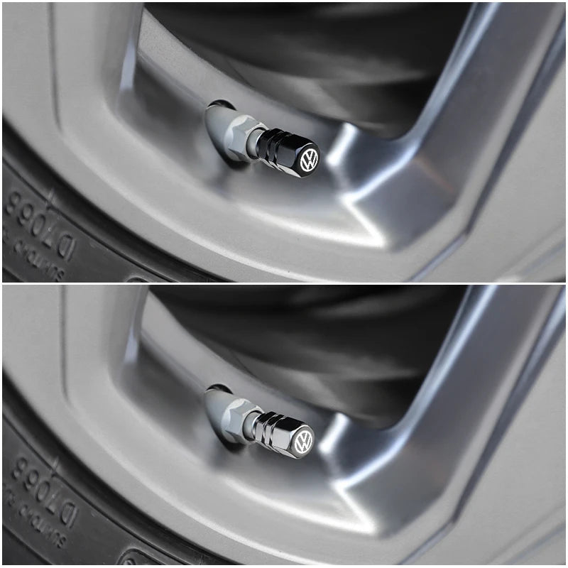 4 stuks aluminium ventieldoppen – Stofdichte autoband covers – Geschikt voor VW GTI, Polo, Golf, Passat, Tiguan, Arteon, Touareg, Taigo, Caddy, Jetta