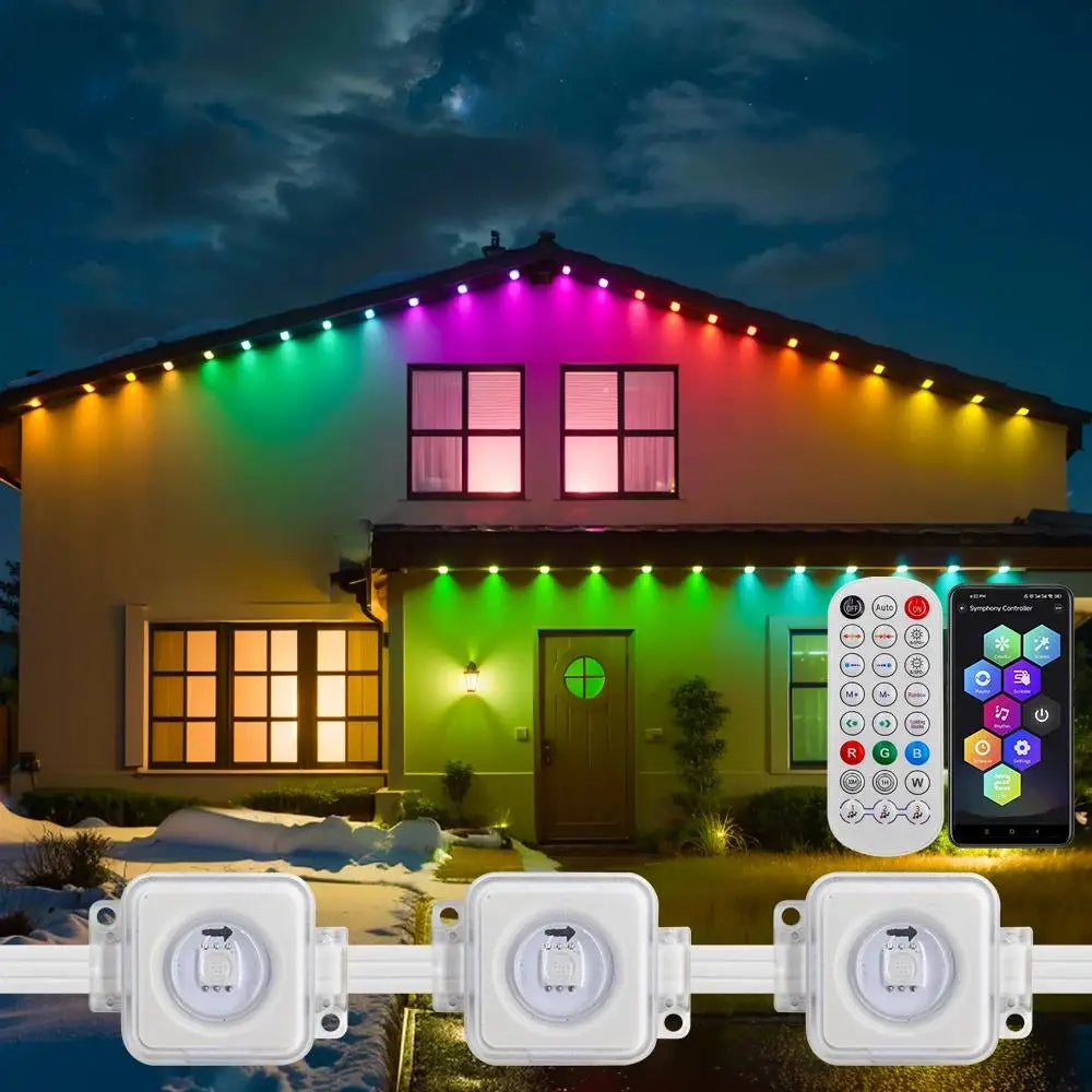 100FT 60 LED RGB Eaves String Lights - Waterdichte Permanent Outdoor Verlichting met App- en Spraakbediening