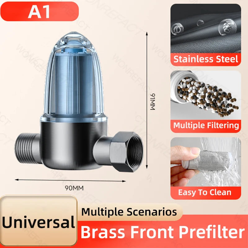 Edelstahl-Wasserfilter fürs Badezimmer – Wiederverwendbarer Messing-Vorfilter mit reinigbarem Filterelement