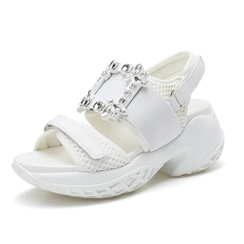 Dames Crystal Sportsandalen – Comfortabele Zomer Sandalen met Elastische Teenband en Klittenband