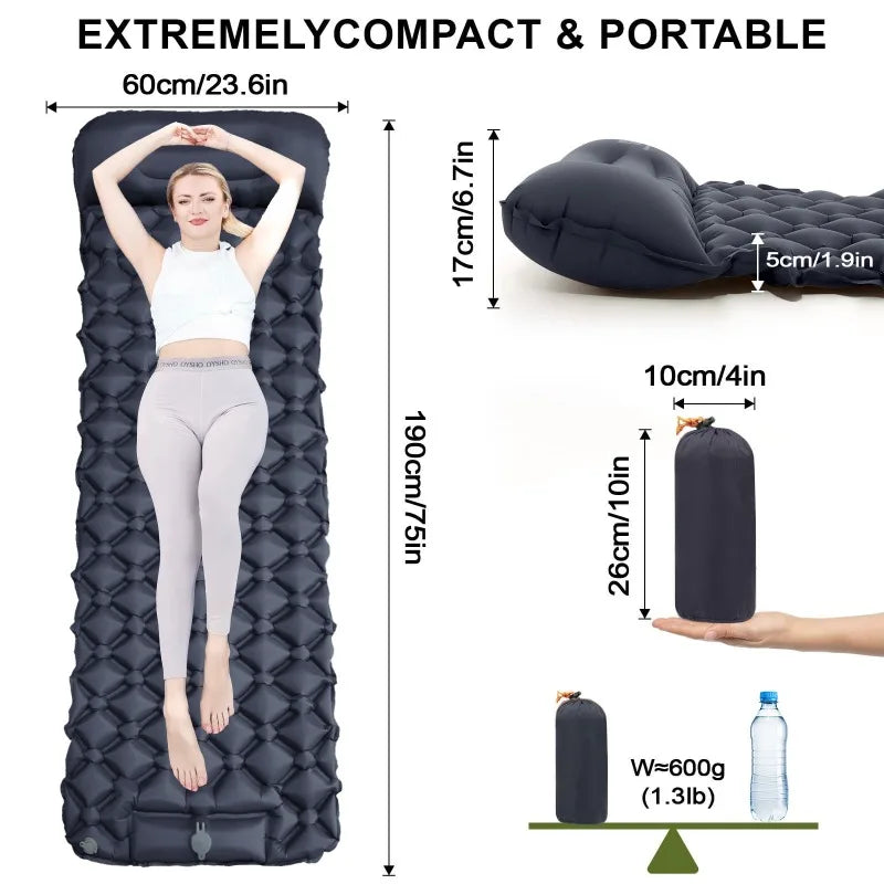 Opblaasbaar Outdoor Luchtbed – Enkel/Dubbel Slaapmatje voor Camping, Strand en Reizen
