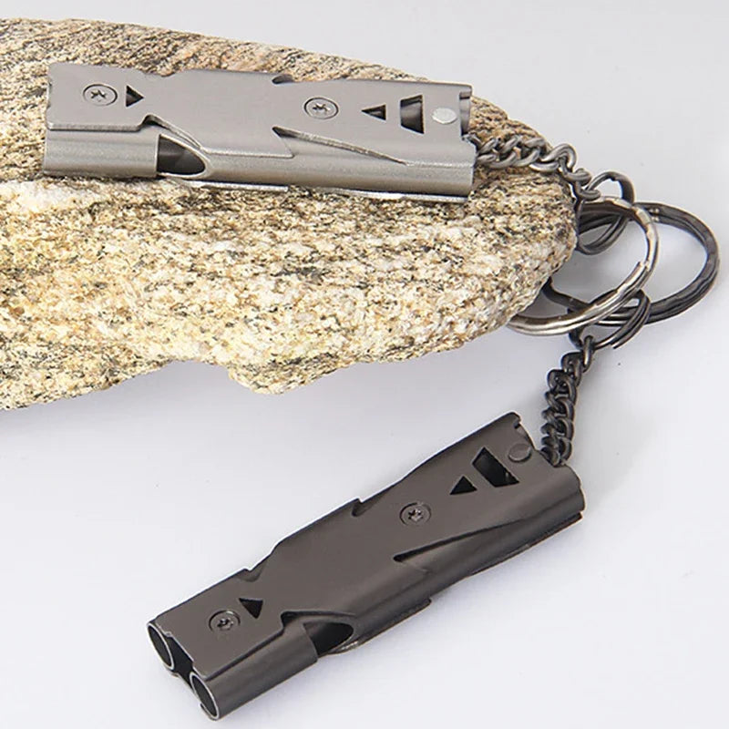 Tragbare Notfallpfeife – 120 dB Aluminium-Doppelrohr – Sicherheits- und SOS-Überlebenswerkzeug – Outdoor-Camping-Zubehör