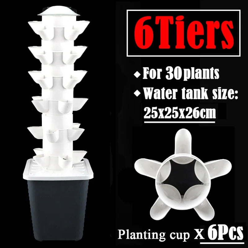 DIY Vertical Tower Planters - 5 Holes, Detachable PP Colonization Cups, Indoor Hydroponic Growing System