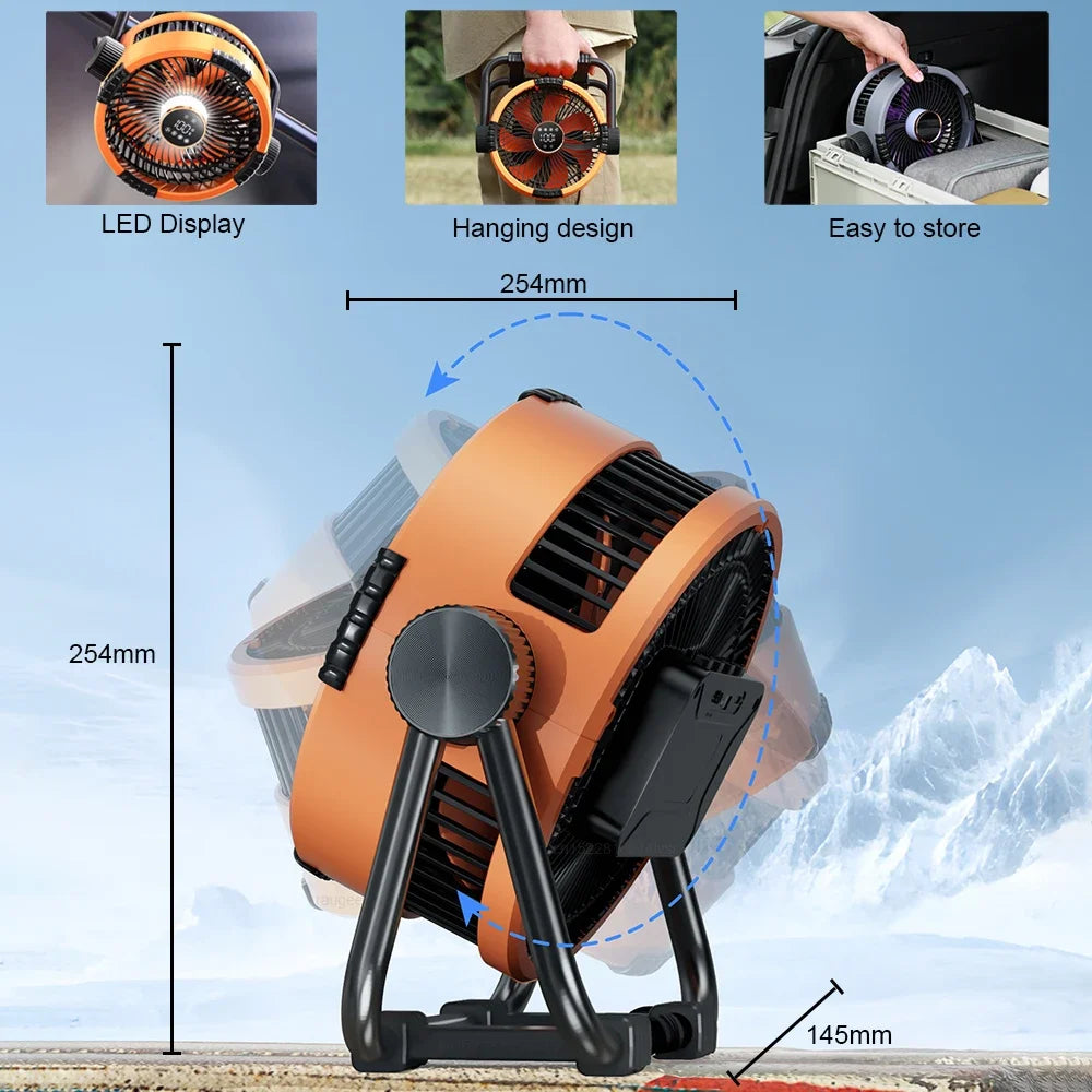 Draagbare Camping Ventilator – 20000mAh Oplaadbare Draadloze Ventilator met Powerbank & Afstandsbediening