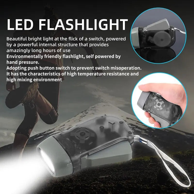 3 LED Hand Press Dynamo Flashlight – Wind-Up Emergency Flashlight for Camping, Outdoor and Home Use