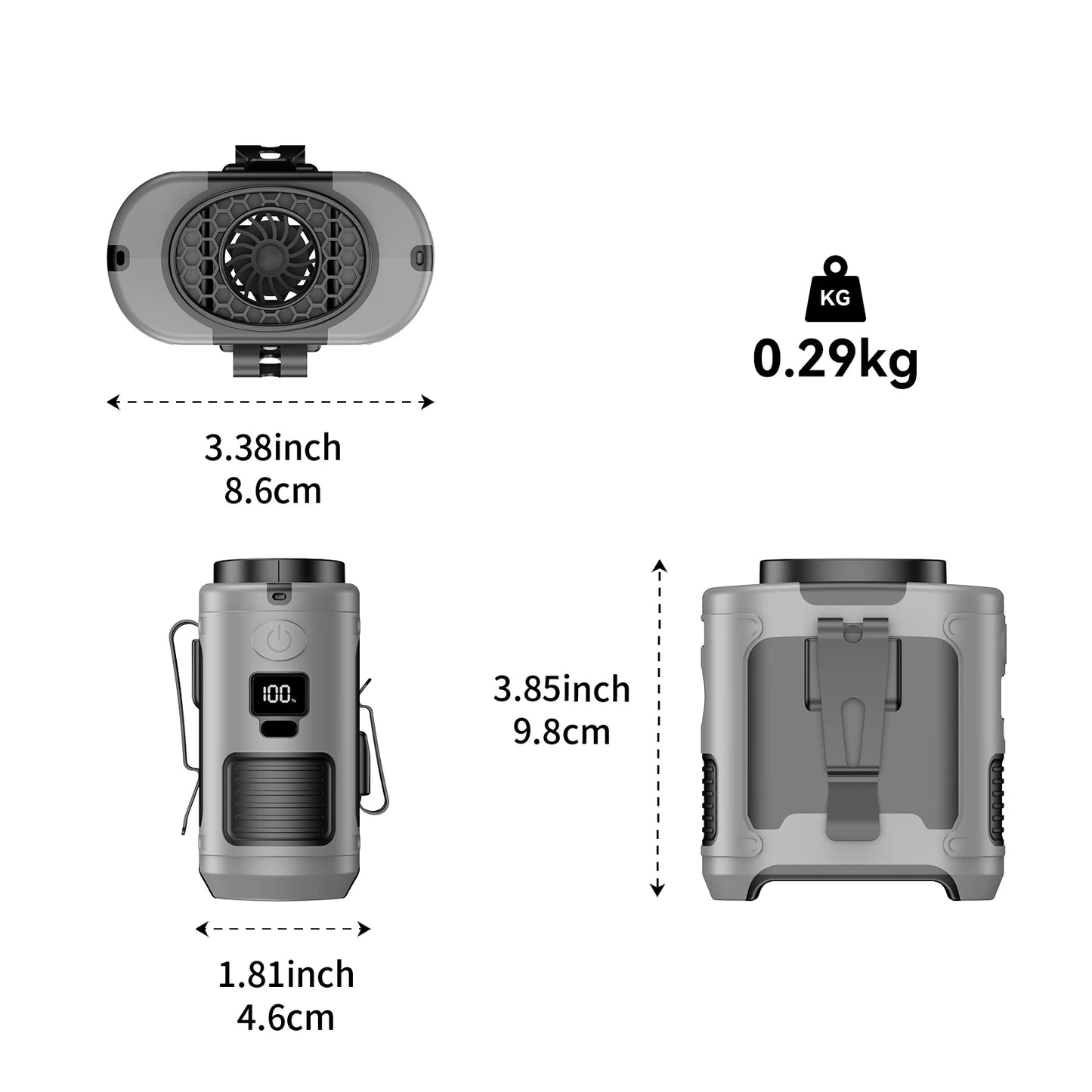 Tragbarer 20000mAh-Ventilator – Starker Wind, Hüft- und Nackenventilator mit Powerbank und LED