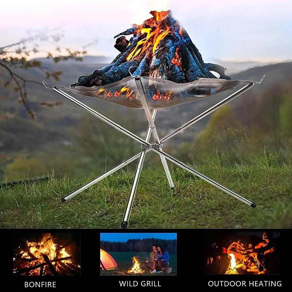 RVS Outdoor Camping Fire Rack | Vouwbare Mesh Fire Pit en Houtkachel Frame voor BBQ en Bonfire