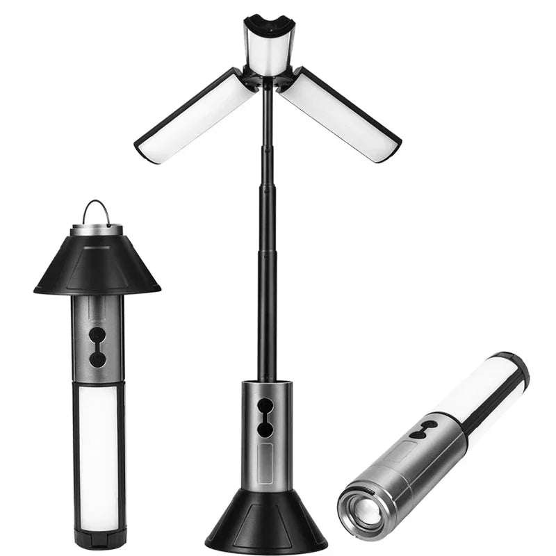 Faltbares Campinglicht – per USB wiederaufladbare Taschenlampe und Teleskoplaterne mit Standfuß