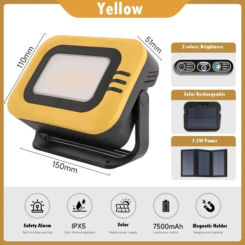 Draagbare Campinglamp | Zonne-energie Spotlamp | Waterdichte LED Werklamp | 7500mAh Oplaadbare Zaklamp