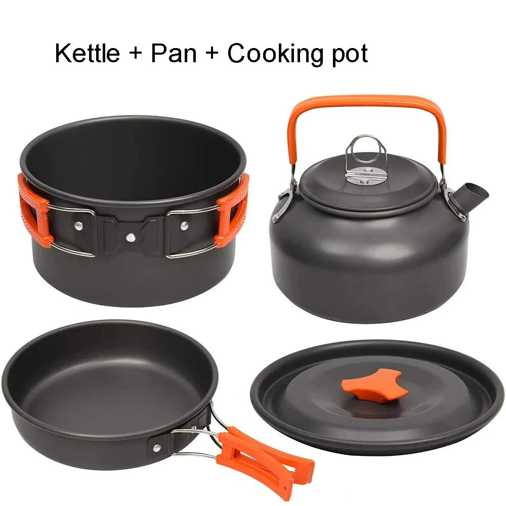 Camping Cooking Set | Outdoor Kookset met Teapot voor 2-3 Personen | Non-stick Pannen en Opvouwbare Tas