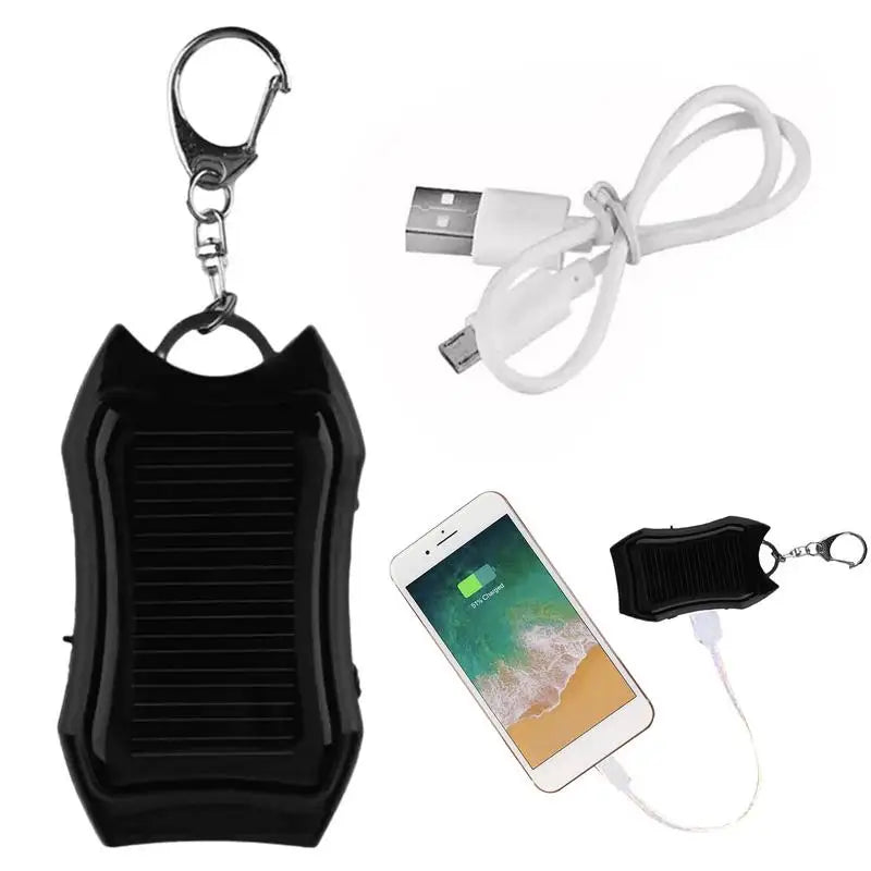 Mini Sleutelhanger LED Zaklamp - Solar Powerbank 1500mAh met Karabijnhaak voor Outdoor Survival en Noodverlichting
