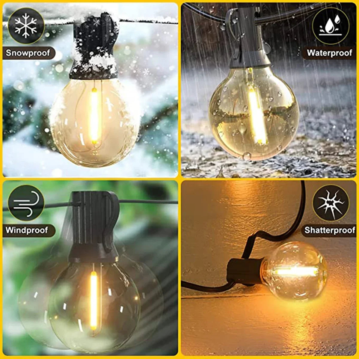 G40 Solar LED String Lights – Weerbestendige Festoonverlichting voor Tuin, Feest & Bruiloften