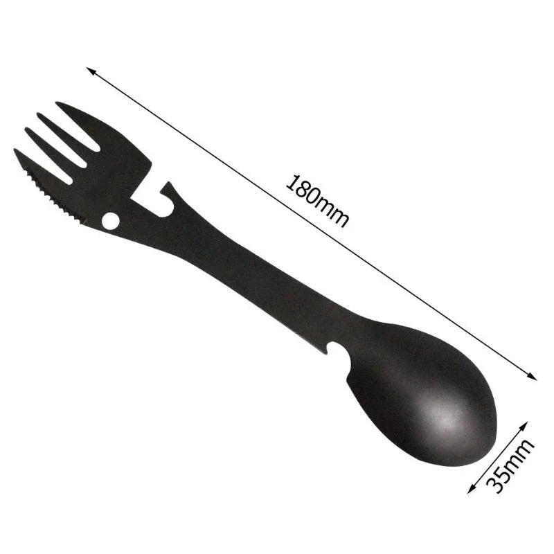 5-in-1 Outdoor-Survival-Tool – multifunktionales EDC-Campingbesteck – Löffel, Gabel, Messer, Flaschenöffner und Dosenöffner