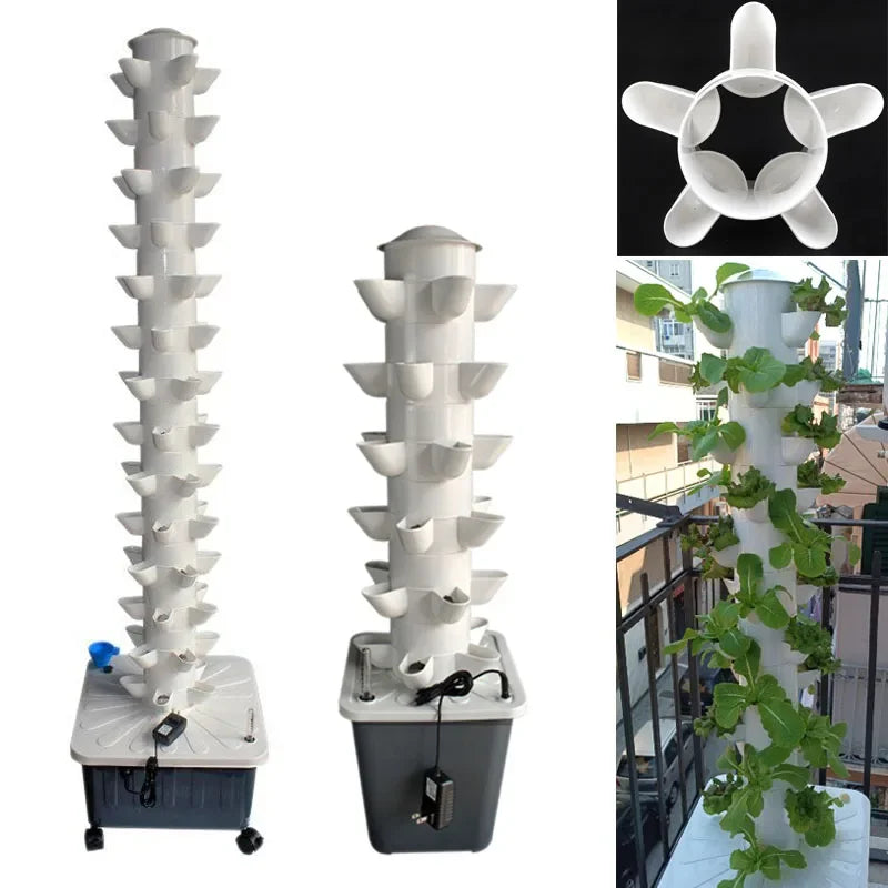 DIY Vertical Tower Planters - 5 Holes, Detachable PP Colonization Cups, Indoor Hydroponic Growing System