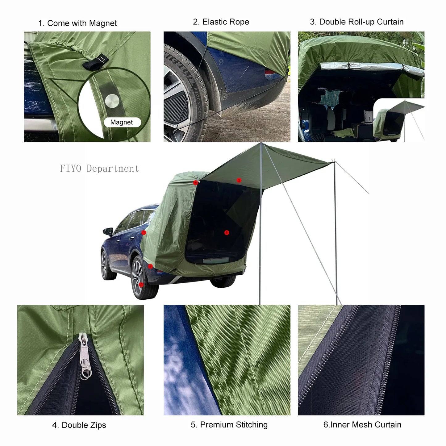 SUV-Campingzelt mit Markise – Geräumiges, reißfestes Zelt für Outdoor-Aktivitäten und Reisen
