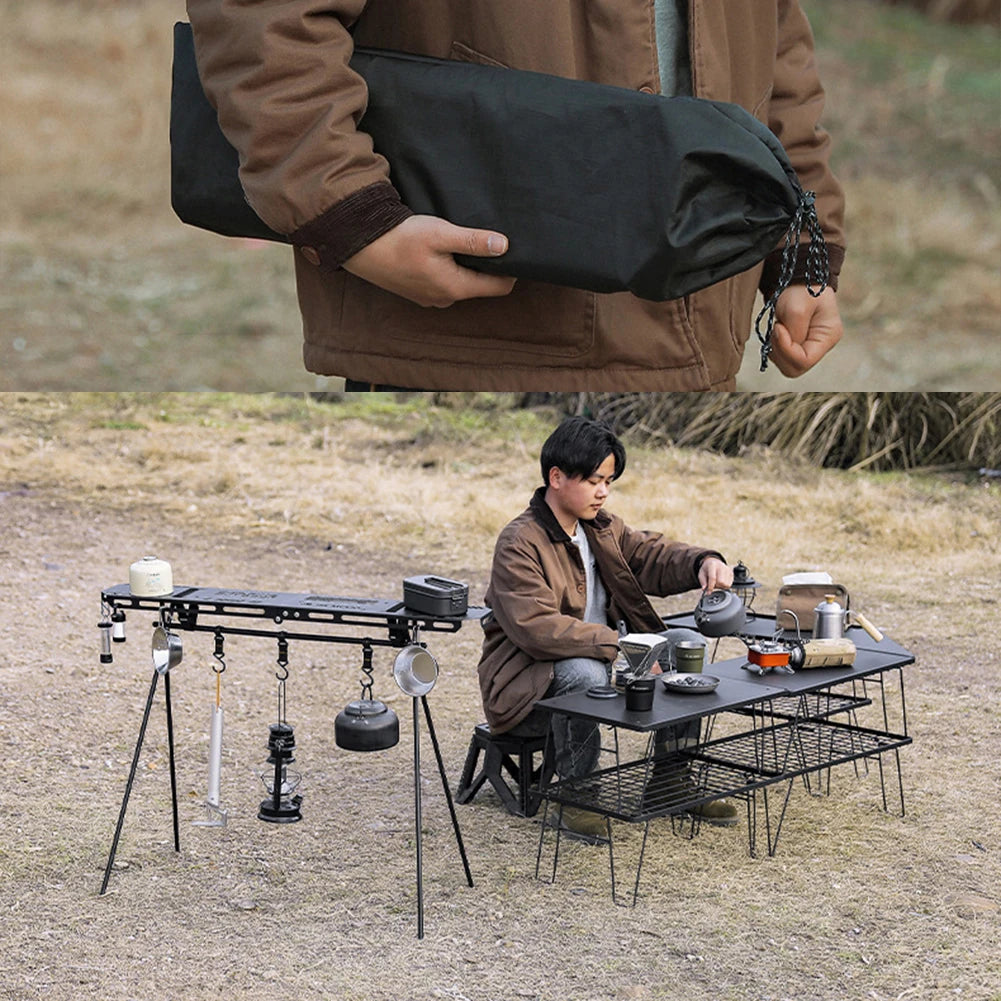 Vouwbare Camping Tripod Top Plate | Hoge Sterkte Camping Rack met Ophanggaatjes voor BBQ, Picknick en Hiking