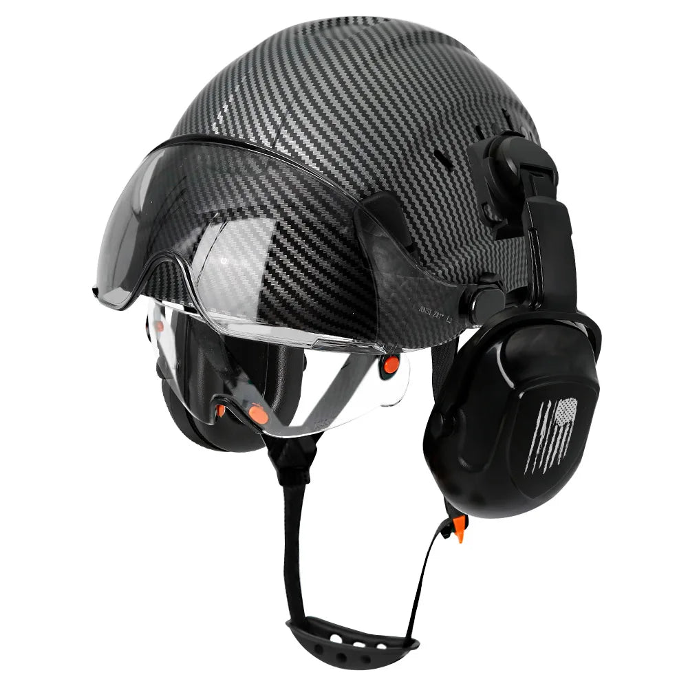 CE Certified Safety Helmet with Visor, Built-in Goggles & Earmuffs – Hard Hat for Engineers & Industrial Work – Head Protection to ANSI Standards