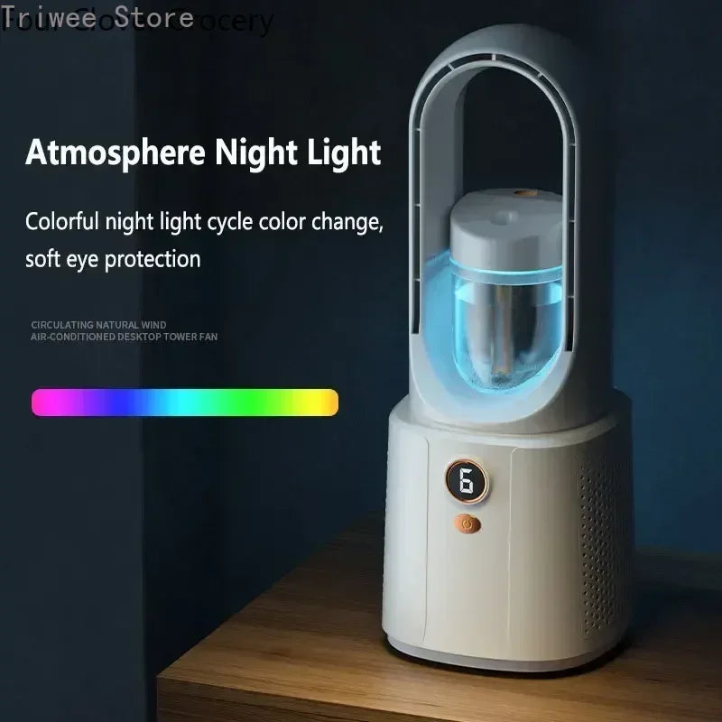 Bladeloze USB Ventilator – Draagbare & Stilte Bevochtigende Ventilator met Nachtlamp