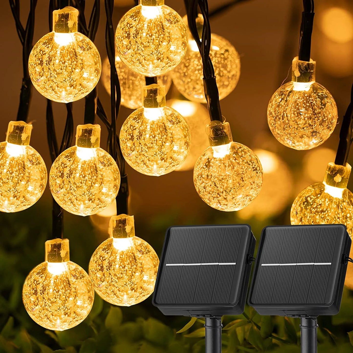 LED-Solar-Lichterkette – 60 wasserdichte LED-Kristallkugel-Lichter mit 8 Modi für Garten, Party und Baumdekoration