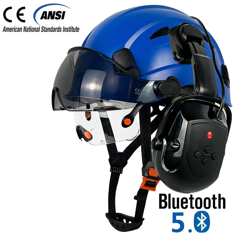 Bouw Veiligheidshelm met Bluetooth 5.0 – Geluidsdempende Oorkappen, Vizier & Zonbescherming, ABS Hardhat