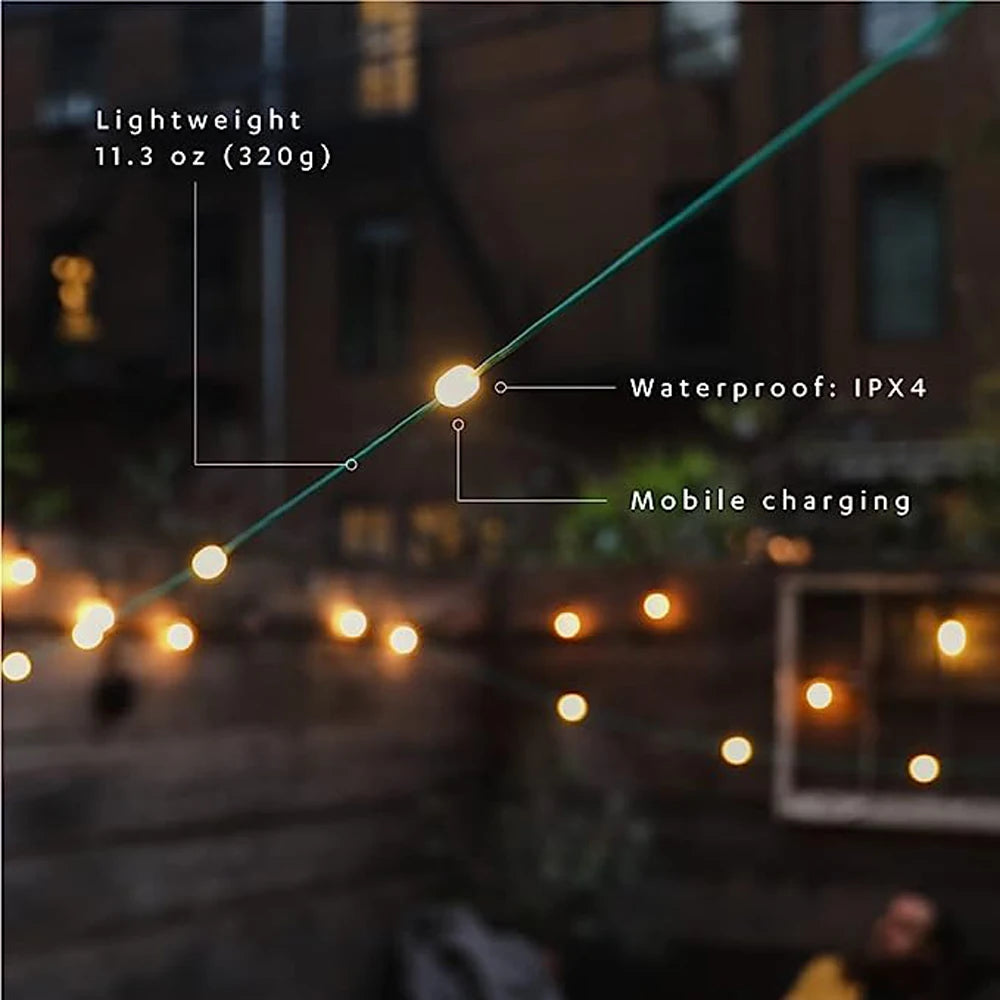 18ft Solar Camping String Lights – 20 LED’s | Oplaadbaar & Waterdicht | Met Powerbank & Verstelbare Lichtstanden