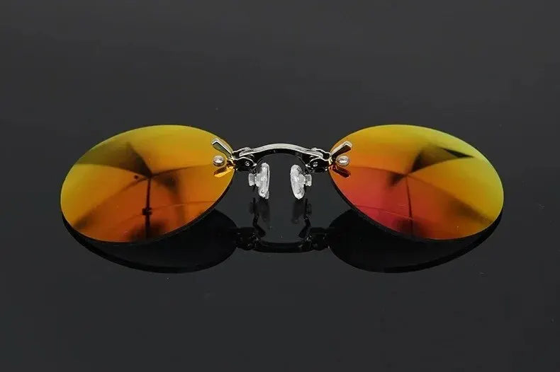 Clip-On Neuszonnebril - Rond Rimless Matrix Morpheus Zonnebril voor Mannen, Mini Frameless Vintage Stijl met UV400 Bescherming