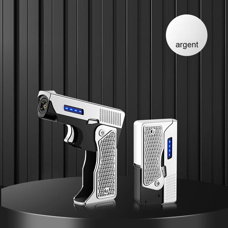 Winddichte Gas Elektrische Plasma Aansteker C-Type USB Oplaadbaar, Vouwbare Gun Butaan Torch Turbo Jet Vlam voor Sigaren – Cadeau voor Mannen