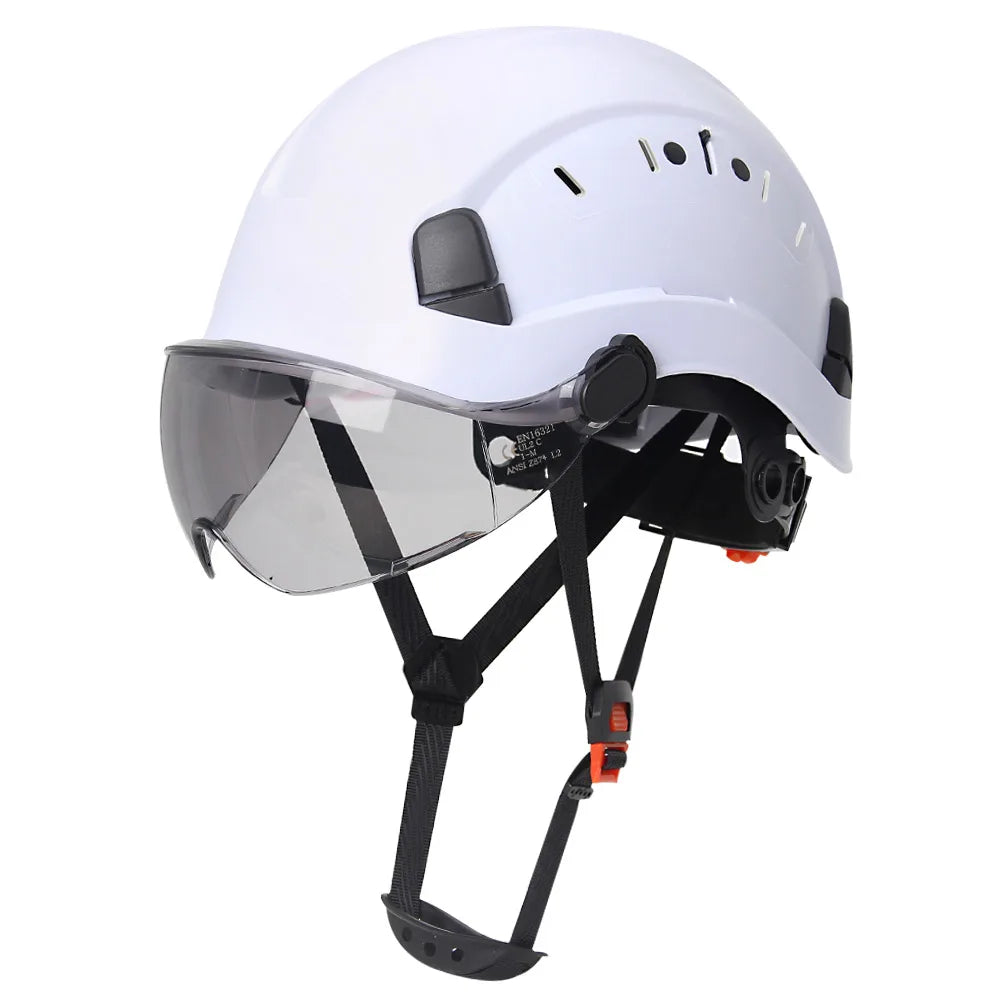 CE Veiligheidshelm met Bril β Ademend ABS Bouwhelm voor Bouw, Industrie & Redding