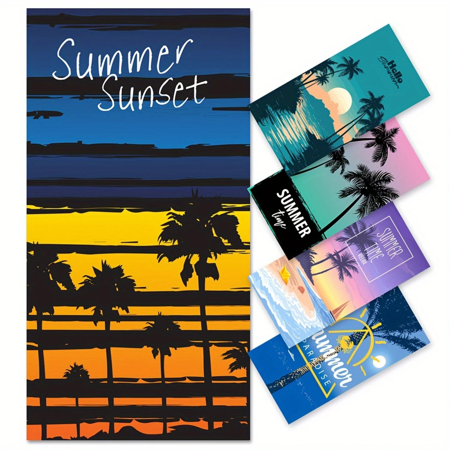Tropisch Microfiber Strandlaken, Sneldrogend Sport Badlaken, Zomer Zonsondergang Print, Lichtgewicht Reislaken voor Strand en Buitenactiviteiten
