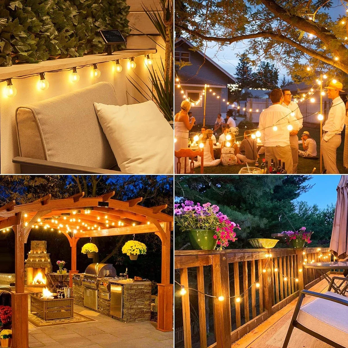 G40 Solar LED String Lights – Weerbestendige Festoonverlichting voor Tuin, Feest & Bruiloften