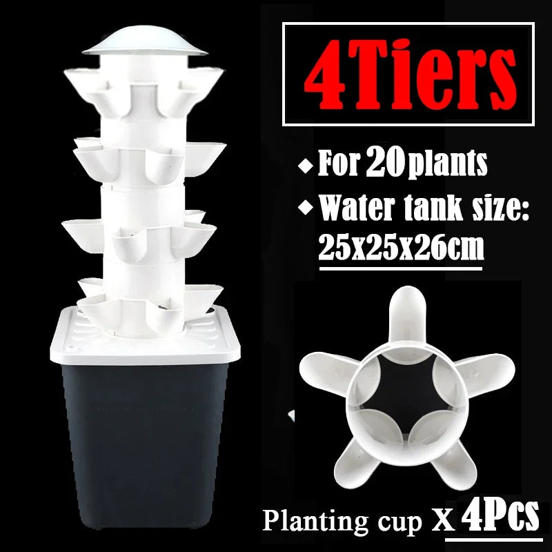 DIY Vertical Tower Planters - 5 Holes, Detachable PP Colonization Cups, Indoor Hydroponic Growing System