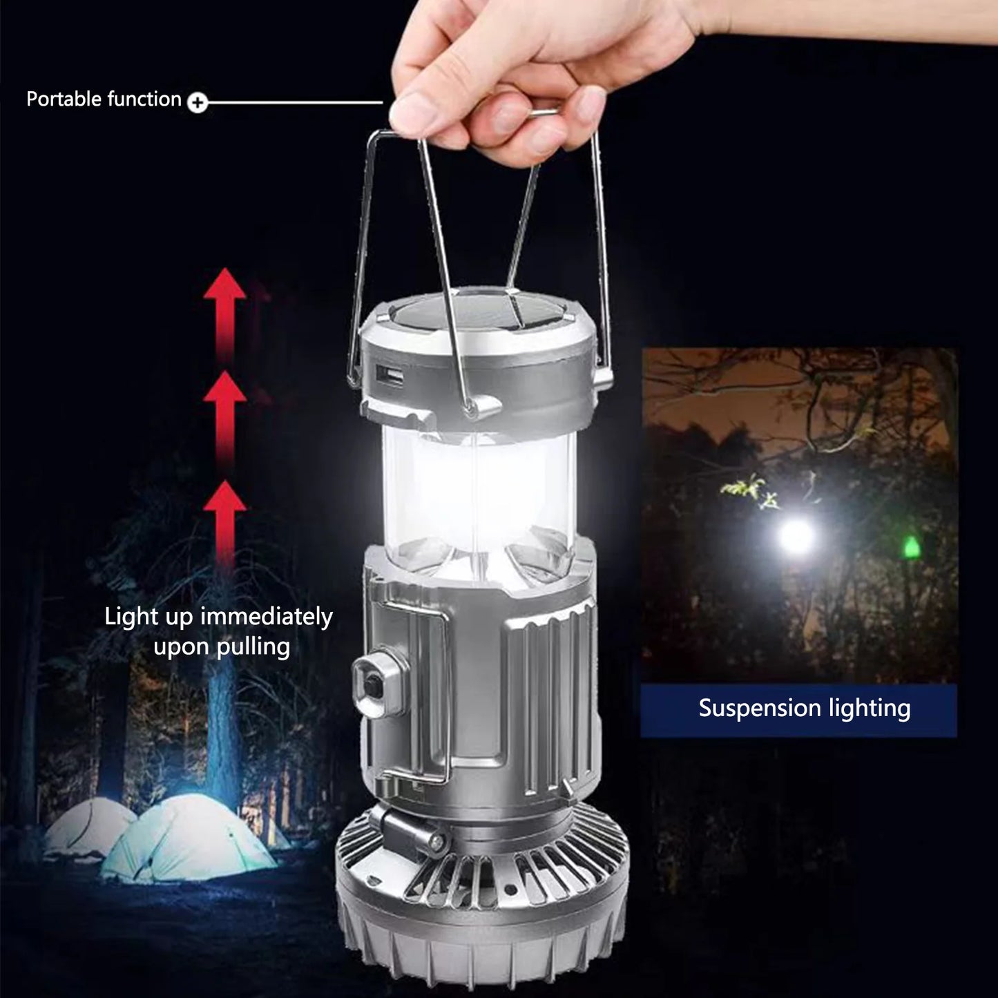 Opvouwbare Elektrische Ventilator & Campinglamp | Solar/USB Oplaadbaar | 1500mAh | Waterdicht