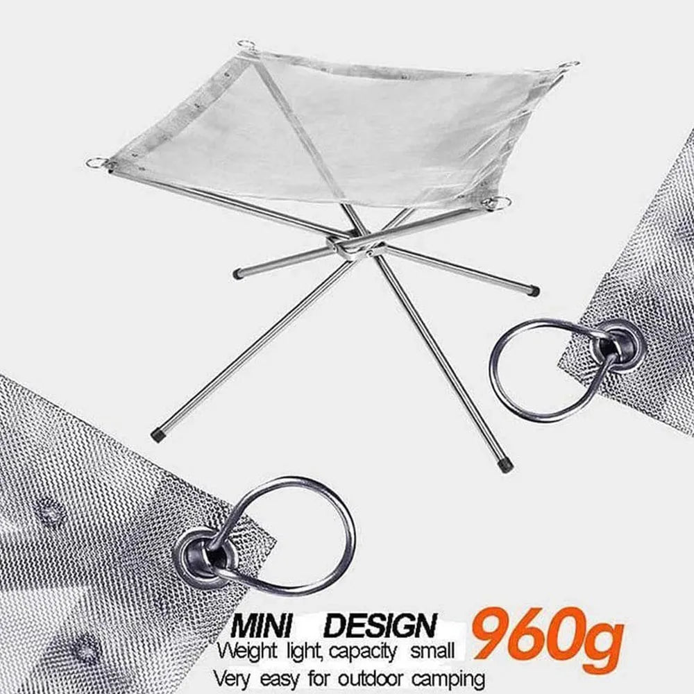 RVS Outdoor Camping Fire Rack | Vouwbare Mesh Fire Pit en Houtkachel Frame voor BBQ en Bonfire