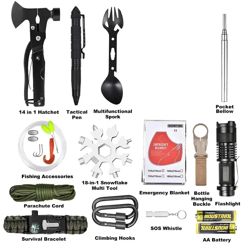 Outdoor Multi-Tool Kit – Noodoverlevingsset met EHBO-benodigdheden en Tactische Camping- en Jachtuitrusting