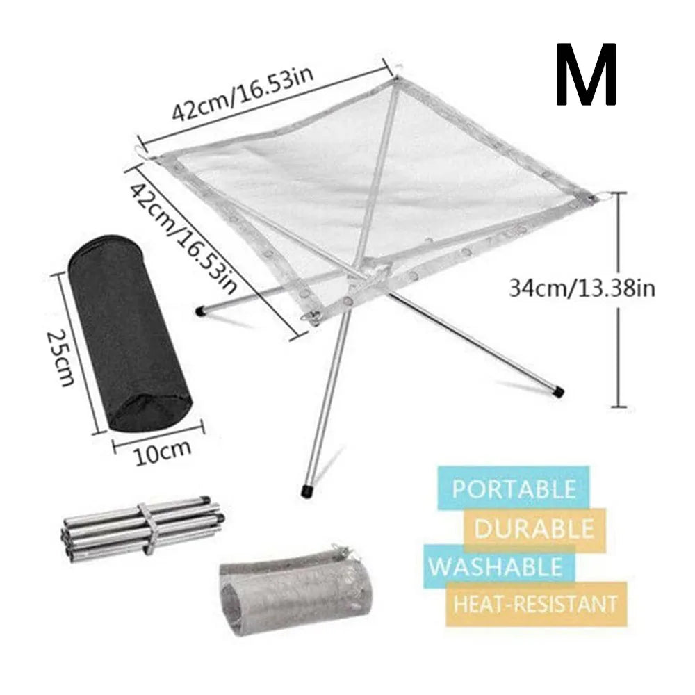 RVS Outdoor Camping Fire Rack | Vouwbare Mesh Fire Pit en Houtkachel Frame voor BBQ en Bonfire